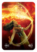 Woman with fiery energy effect against a red background, with 'Ignition Fire' text.