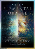 Book cover of 'The Elemental Oracle' by Stacey DeMarco with artistic depiction of a face and celestial elements.