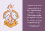 Illustration of a woman with a rainbow above her, surrounded by flowers, on a light purple background with a quote by Albert Einstein.