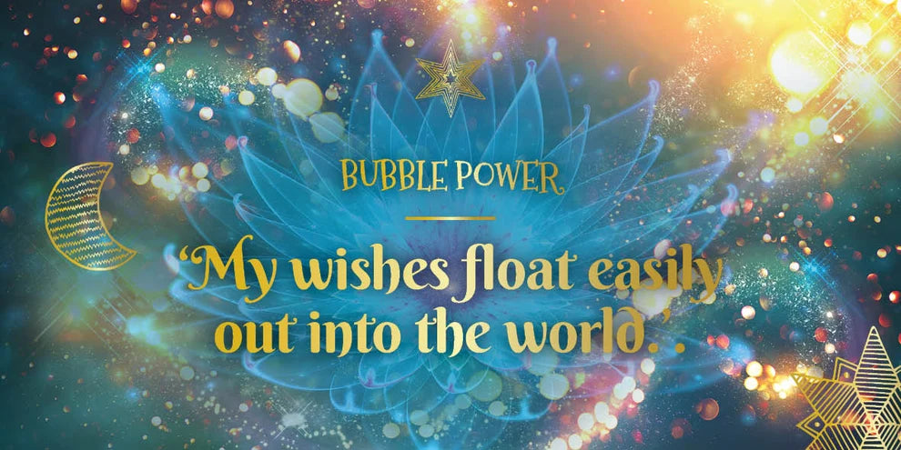 Decorative image with 'Bubble Power' text and mystical design elements on a colorful background.