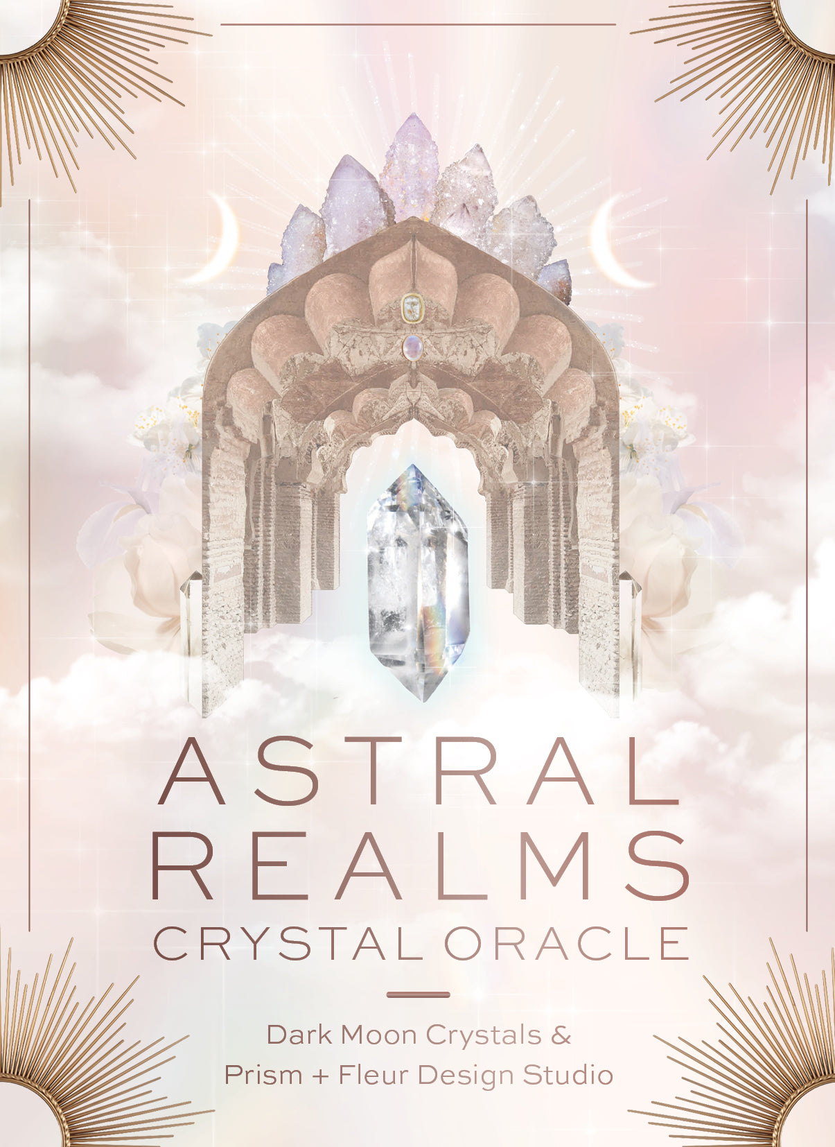 Cover of 'Astral Realms Crystal Oracle' with crystal design and soft background