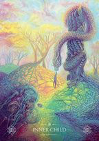 Colorful illustration of a dragon and a person in a mystical landscape with 'Inner Child' text.