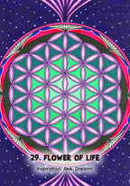 Flower of Life design with colorful patterns on a starry background