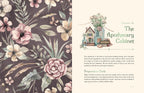 Floral pattern on one side and text on the other, with a small illustration of a house and flowers.