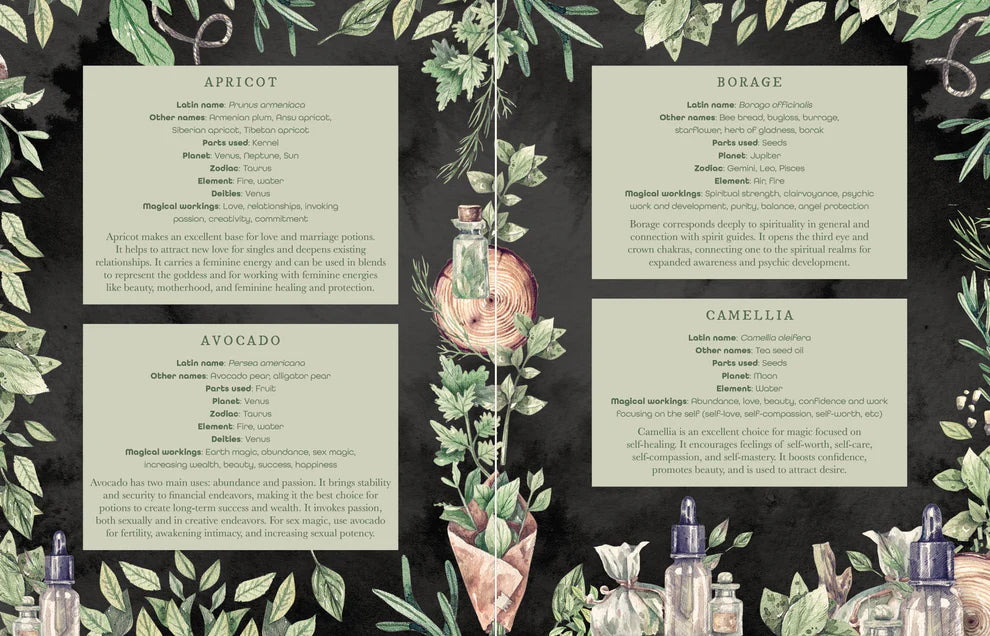 Herbalist menu with herbs and products on a black background