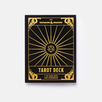 Dungeons & Dragons Tarot Deck packaging with gold design on a black background