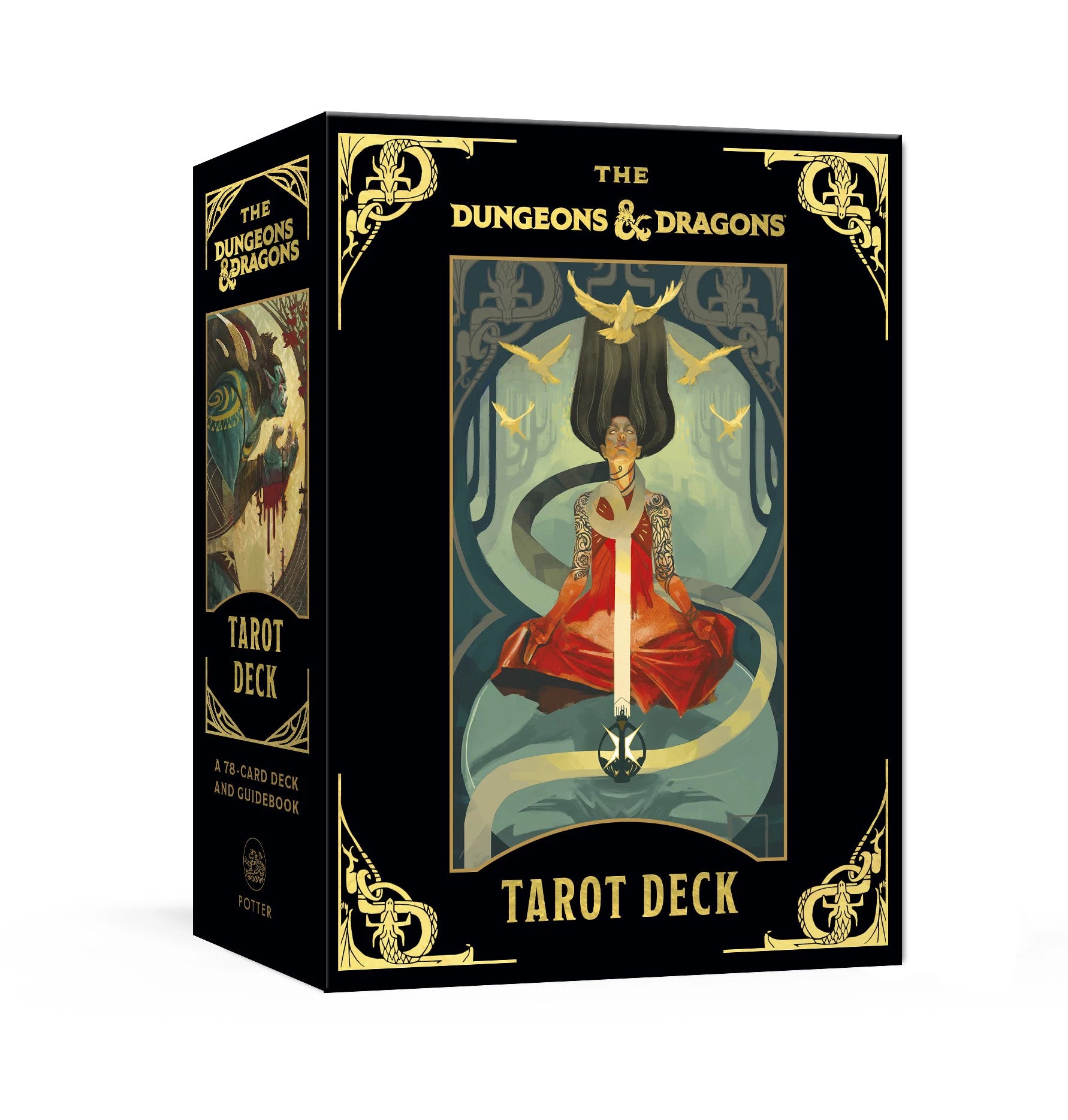 Dungeons & Dragons Tarot Deck packaging with artistic design on a white background