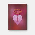 A tarot deck box titled 'READY FOR LOVE TAROT' featuring a pink heart-shaped padlock illustration on a red and purple gradient background, set against a clean white backdrop.