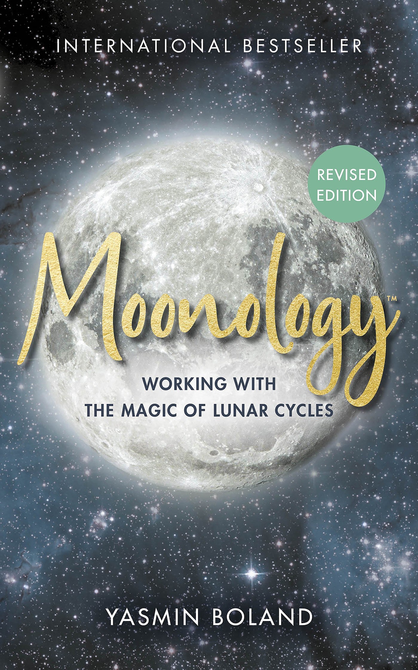 Book cover of 'Moonology' with a moon and starry background