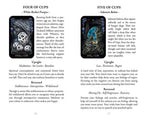 Two tarot cards from a deck, Four of Cups and Five of Cups, with descriptions and meanings.
