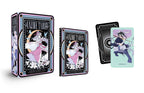Anime Tarot card set with tarot cards and a metal box on a white background