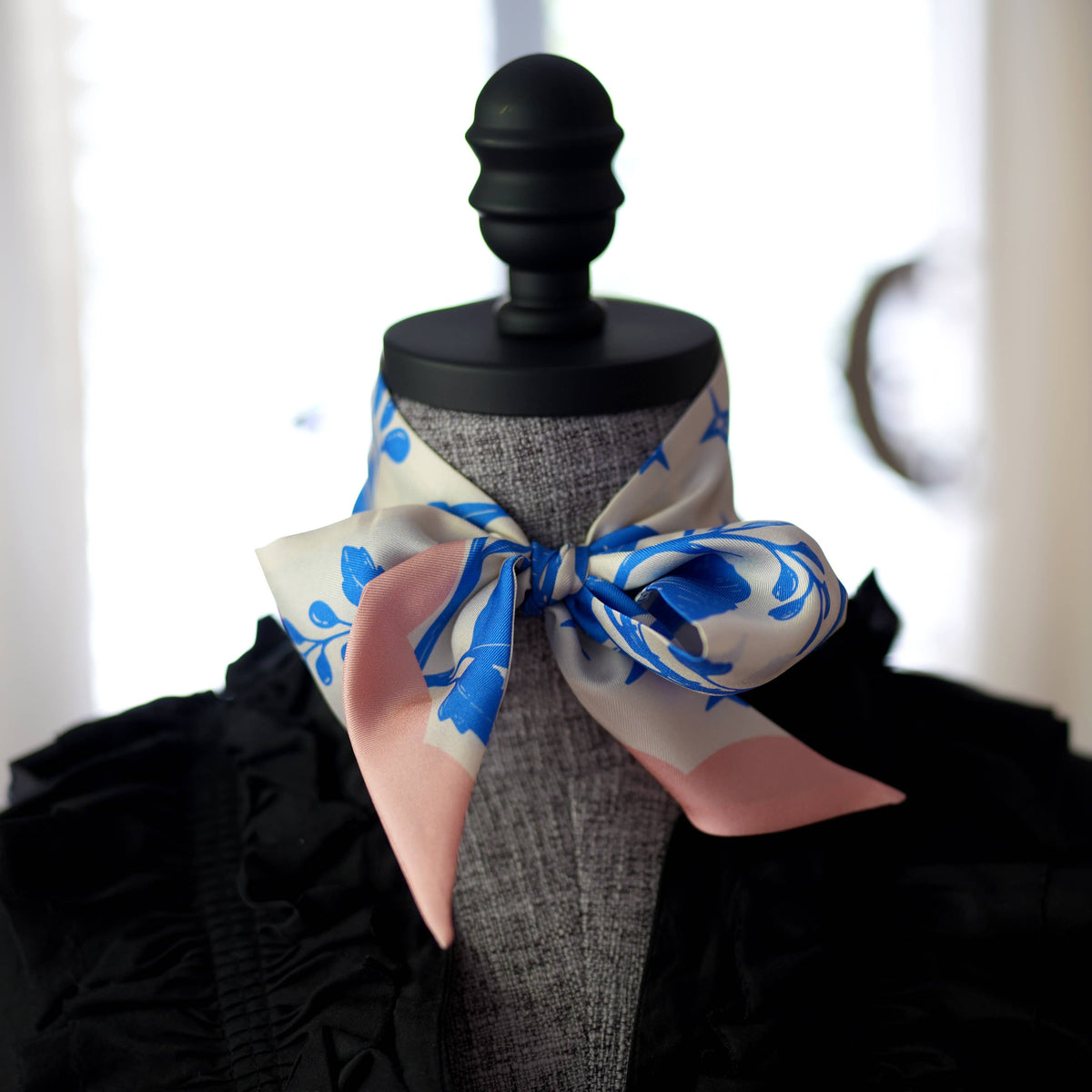 Skinny Silk Scarf / Tarot Tie - Moonlit Blooms