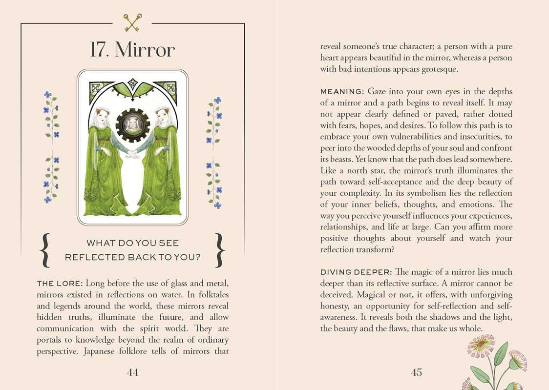 Page from a book or magazine featuring an illustration of a mirror with text about its symbolism.