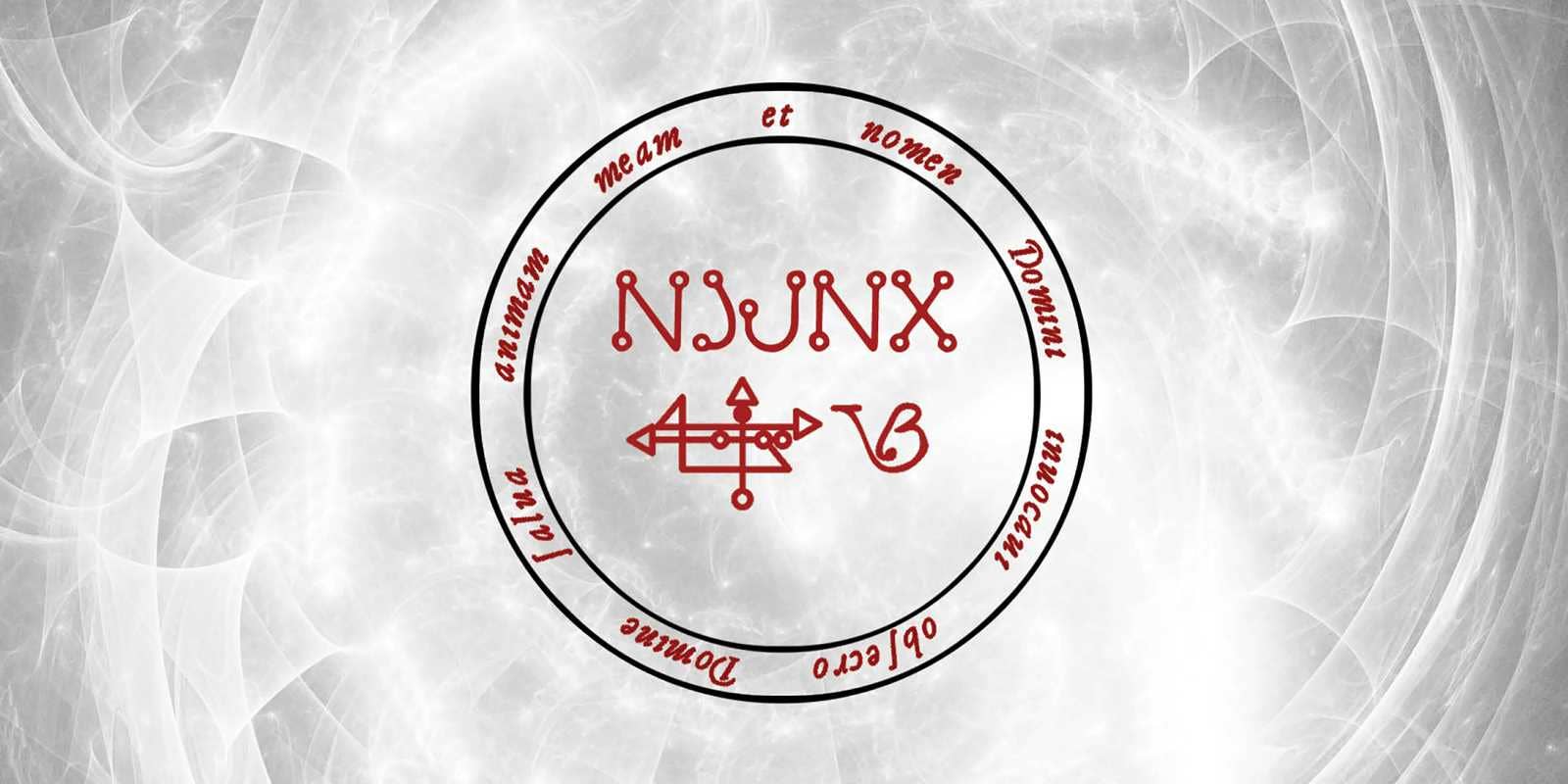 Circular logo with text and symbols on a white background