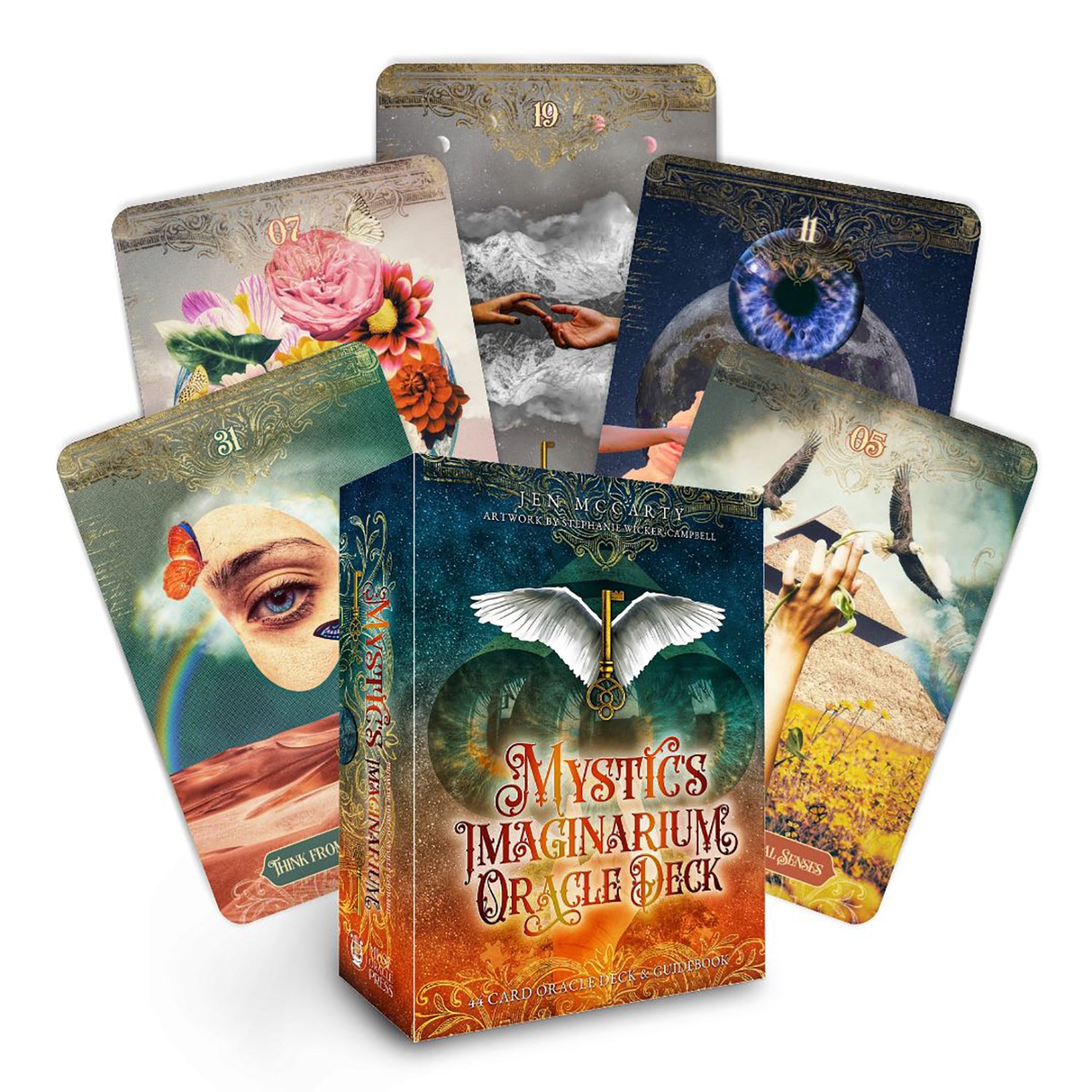 Mystic's Imaginarium Oracle Deck with cards and box on a white background