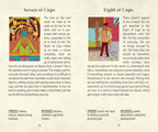 Two tarot card illustrations with descriptions and meanings on a beige background