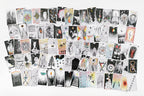 Collection of various black and white illustrations on a white background