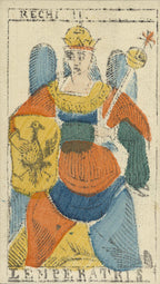 Card featuring a stylized figure with a crown, shield, and musical instrument, labeled 'Reechi II'.