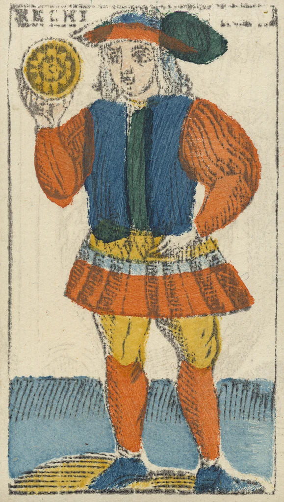 Cartoon of a person holding a coin with a blue background