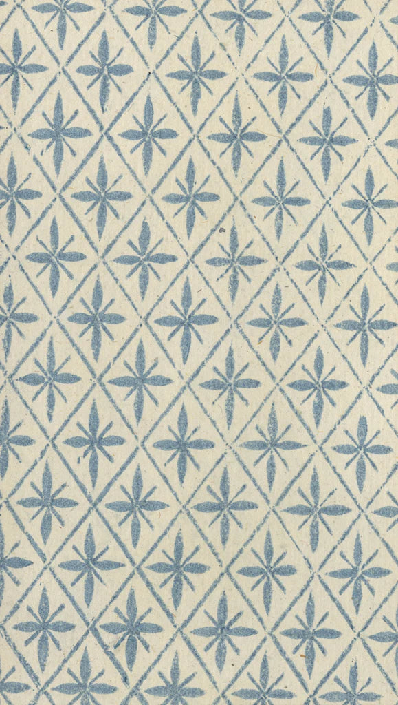 Patterned fabric with blue star design on a beige background