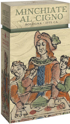Card game box titled 'Minchiate al Cigno' with vintage illustration on the cover