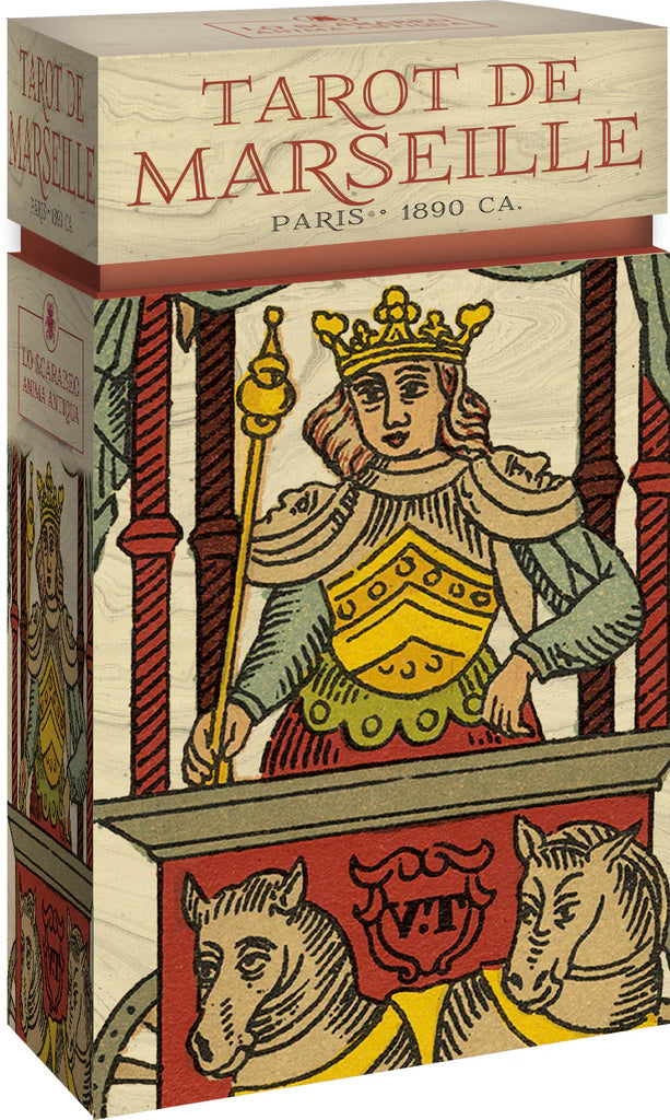Box of Tarot de Marseille tarot cards with a King card illustration on the cover.