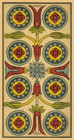 Decorative card with floral and geometric patterns on a beige background