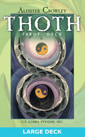 Cover of Aleister Crowley Thoth Tarot Deck with two circular designs and text on a green background