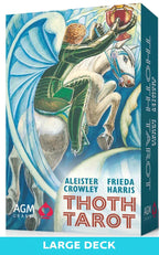 Thoth Tarot card deck packaging with artwork of a winged figure and AGM Uranus logo.