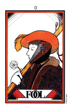Card featuring a character with an orange hat and a staff, labeled 'The Fool'.