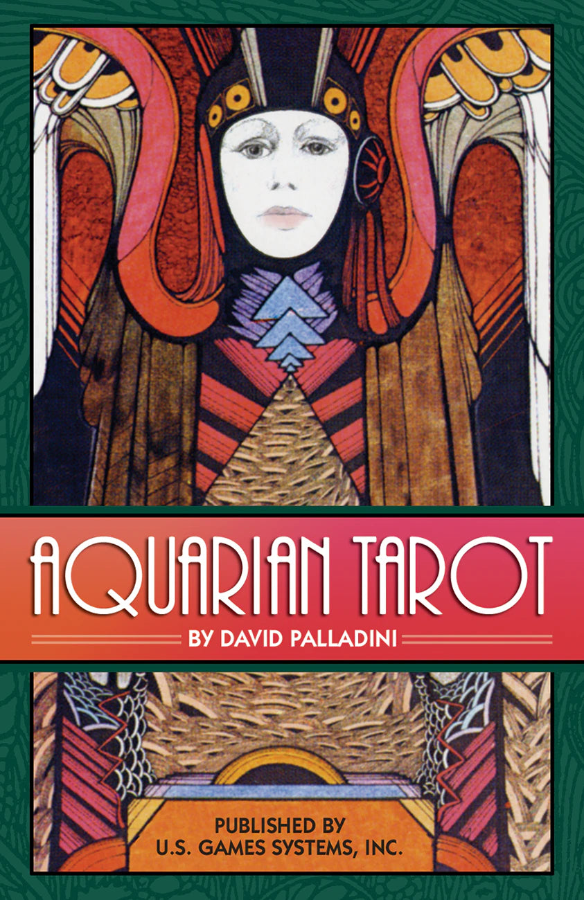 Cover of 'Aquarian Tarot' by David Palladini with stylized illustration and U.S. Games Systems, Inc. branding.