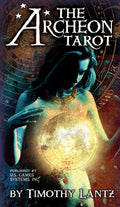 Cover of 'The Archeon Tarot' with a woman holding a glowing orb and astrological symbols.