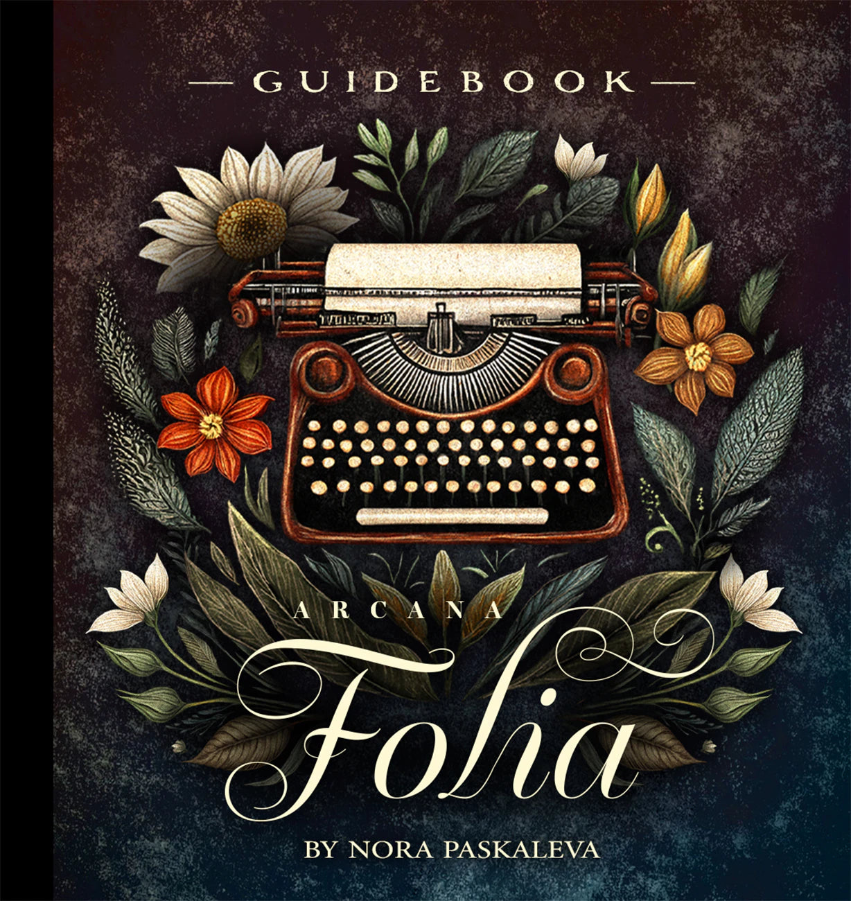 Book cover of 'Folia' by Nora Paskaleva featuring a typewriter and floral design.