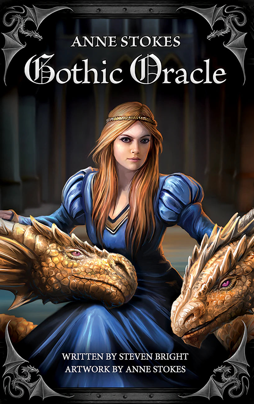 Book cover of 'Gothic Oracle' by Anne Stokes featuring a woman with dragons.
