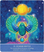 Scarab beetle with wings on a cosmic background, symbolizing healing, protection, and positive cycles.