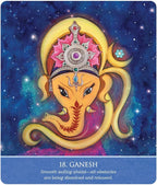 Illustration of Ganesh with a cosmic background and text