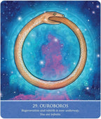 Ouroboros symbol with a cosmic background on a card
