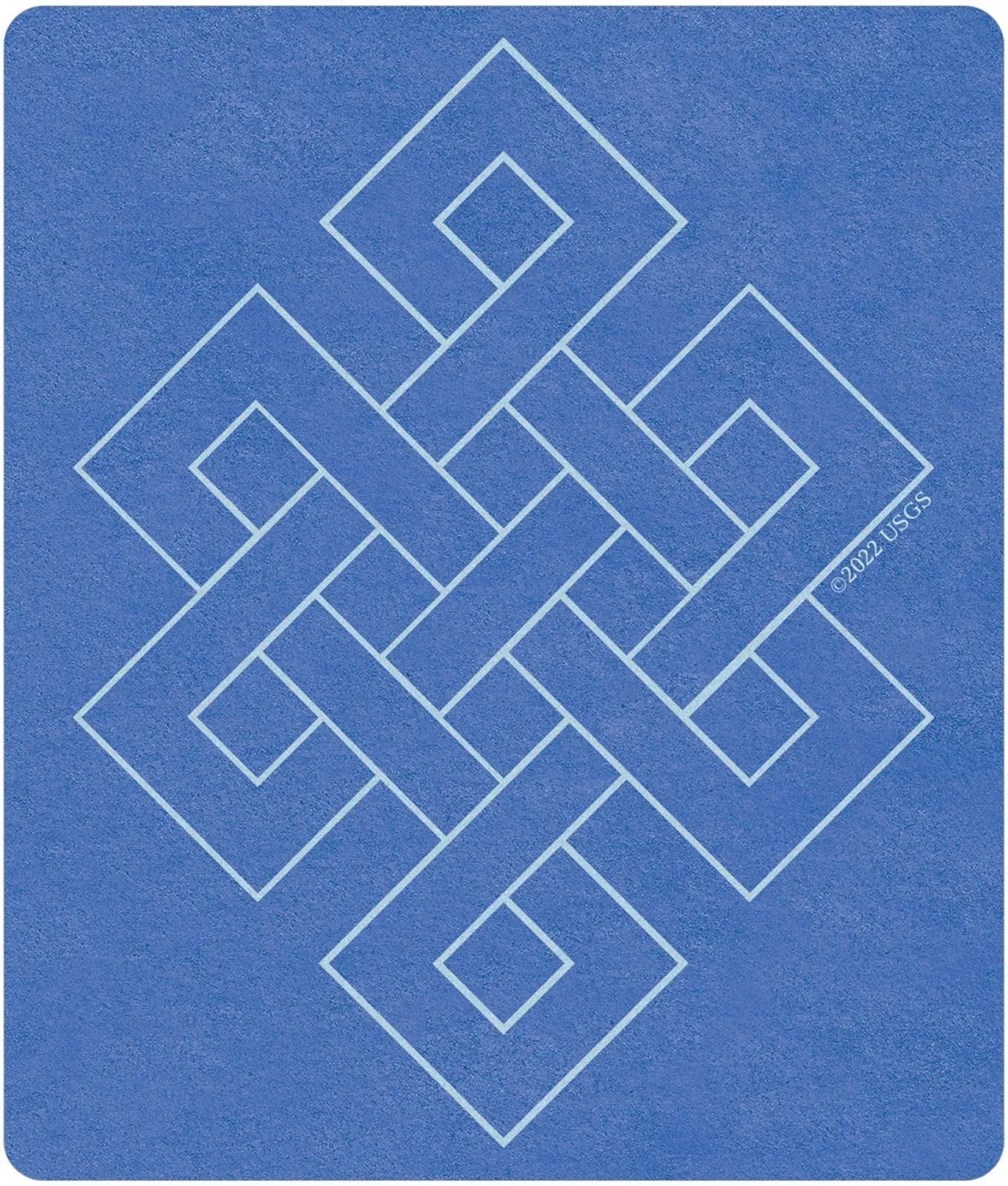 Blue card with white geometric pattern on a blue background