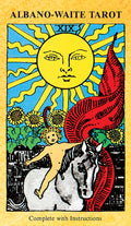 Albano-Waite Tarot card featuring a sun, horse, and person with a red hood.