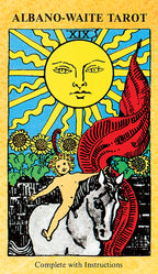 Albano-Waite Tarot card featuring a sun, horse, and person with a red hood.