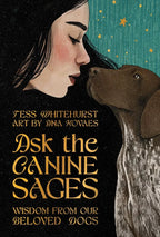 Cover of 'Ask the Canine Sages' with a woman and dog illustration.