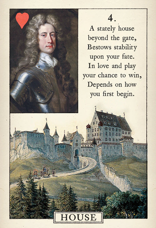 Card with a portrait of a man in armor and a castle, labeled 'House'.