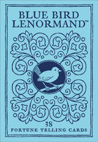 Blue Bird Lenormand card deck cover with decorative elements and bird illustration on a blue background