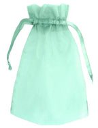 Mint green drawstring bag on a white background