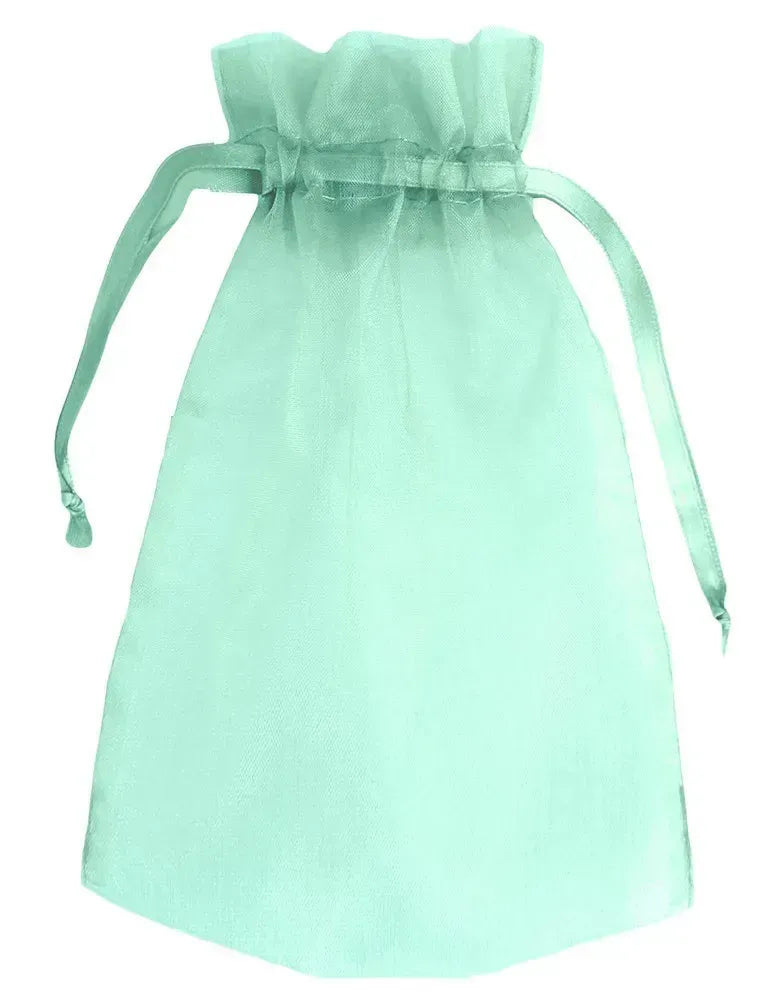 Mint green drawstring bag on a white background