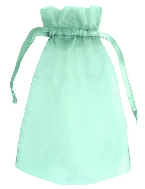 Mint green drawstring bag on a white background