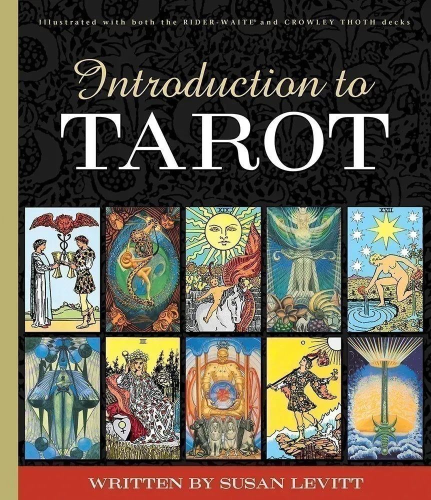Book cover of 'Introduction to Tarot' with tarot card illustrations and text.