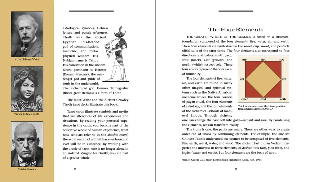 Book page with text and images of people and symbols on a white background