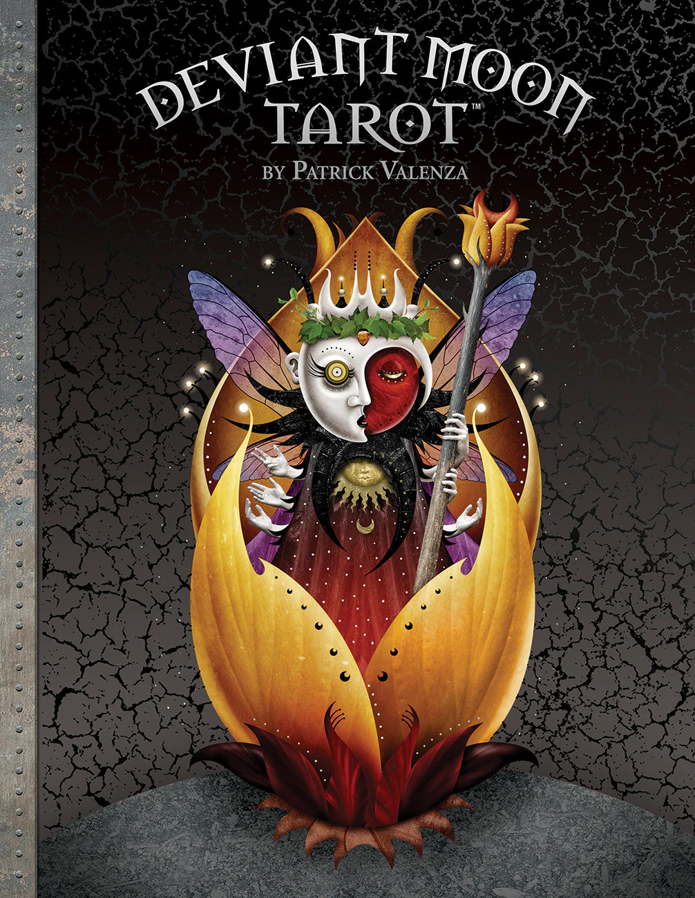 Cover of 'Deviant Moon Tarot' by Patrick Valenza with a stylized fairy design on a dark background.