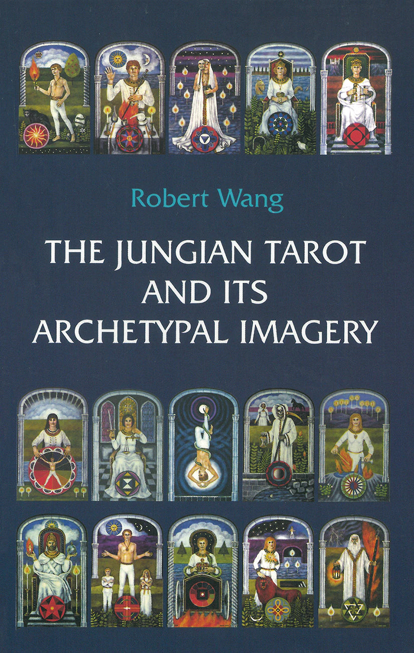 Book cover of 'The Jungian Tarot and Its Archetypal Imagery' by Robert Wang with tarot card illustrations.